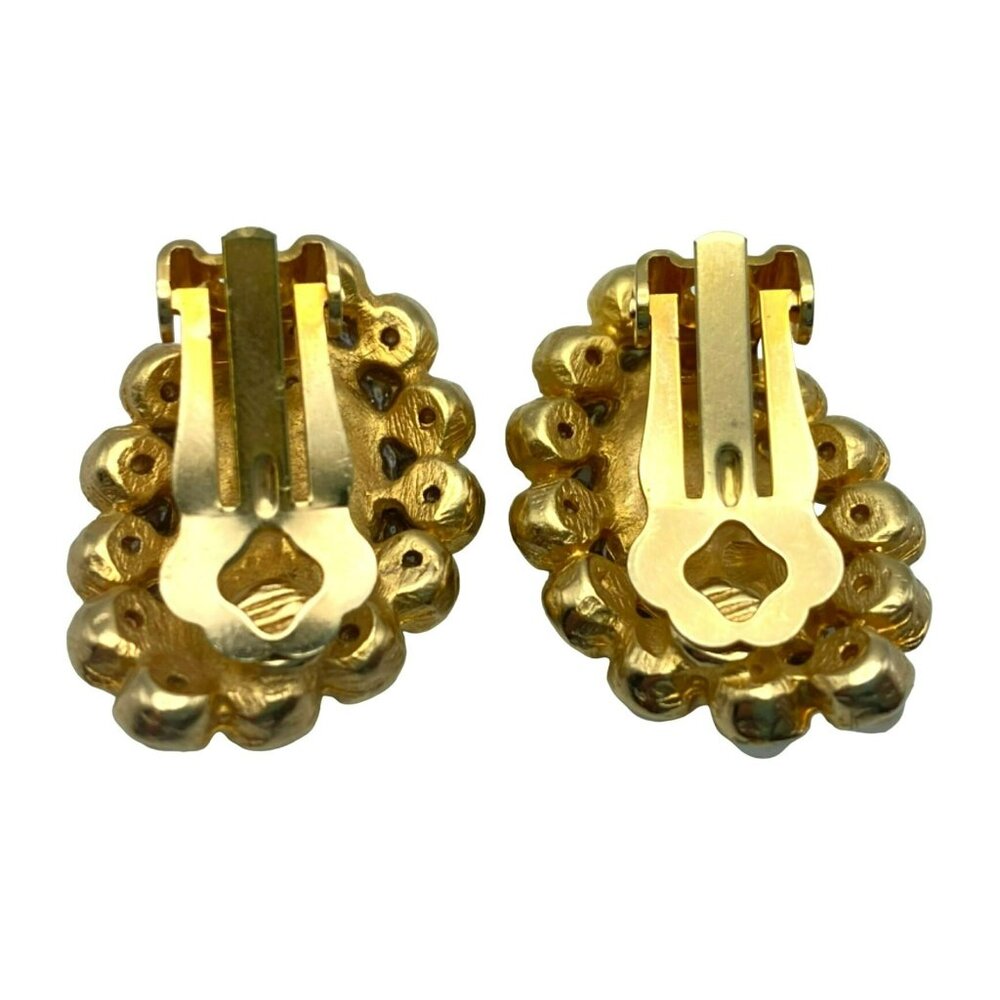 Vintage Leaf Earrings Faux Pearls & Gold Glass Opalescent Rhinestone 50's Clip - Picture 5 of 7